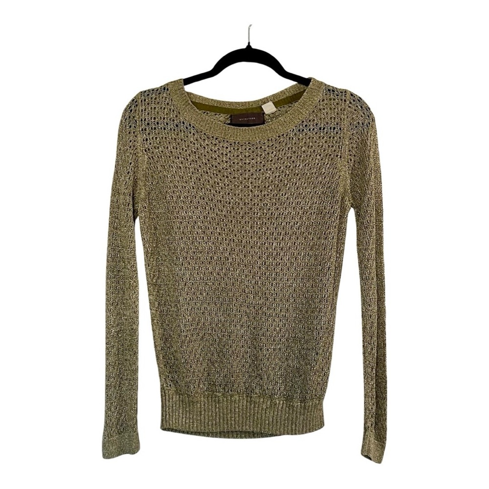 Anthropologie Guinevere Women Crew Neck Pointelle Hemp Sweater Size Med Green